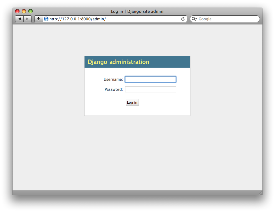 Screenshot of Django's login page.