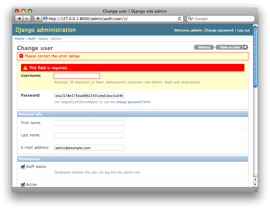 Screenshot of an edit form displaying errors.